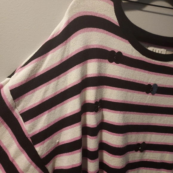 Elle Black, White and Pink Striped Dolman Sleeve Embellished Sweater in Size XL - Picture 3 of 11